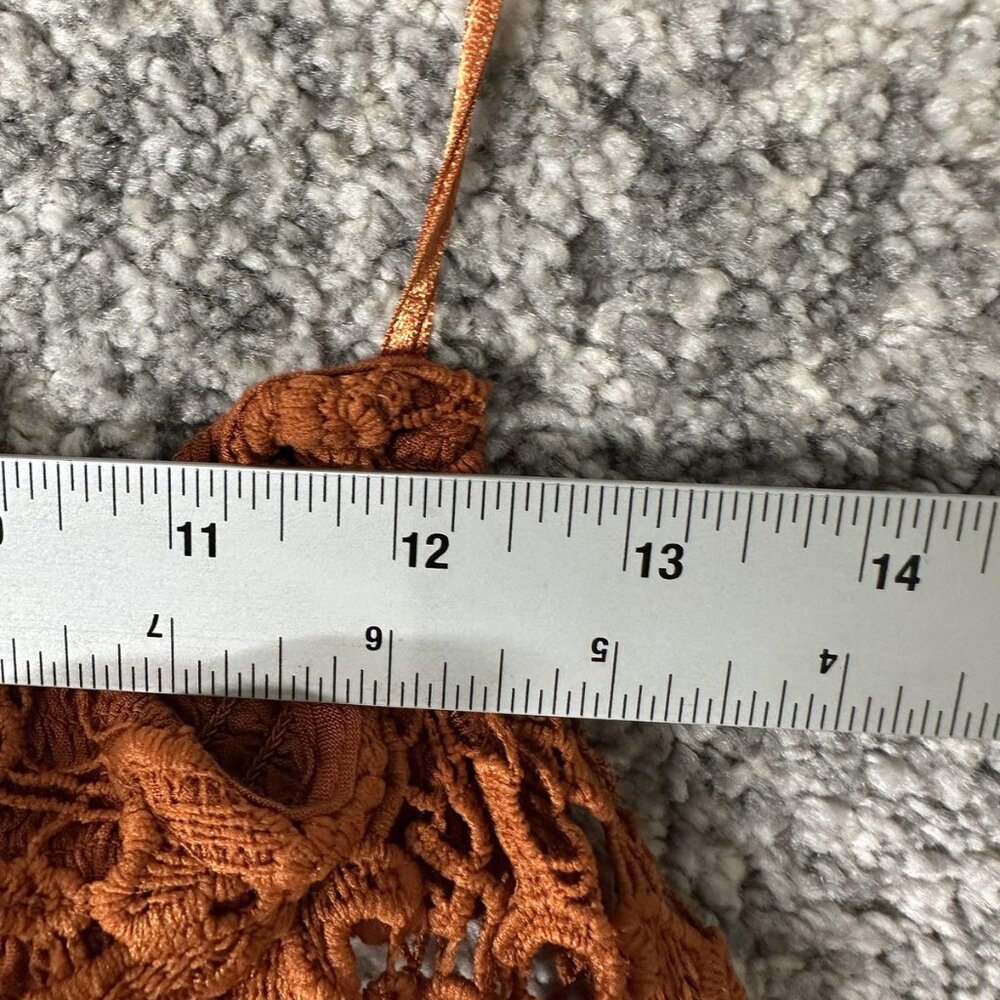 Free People Top Womens Small Rust Brown Crochet Lace Halter Crop Festival Boho - Picture 2 of 8